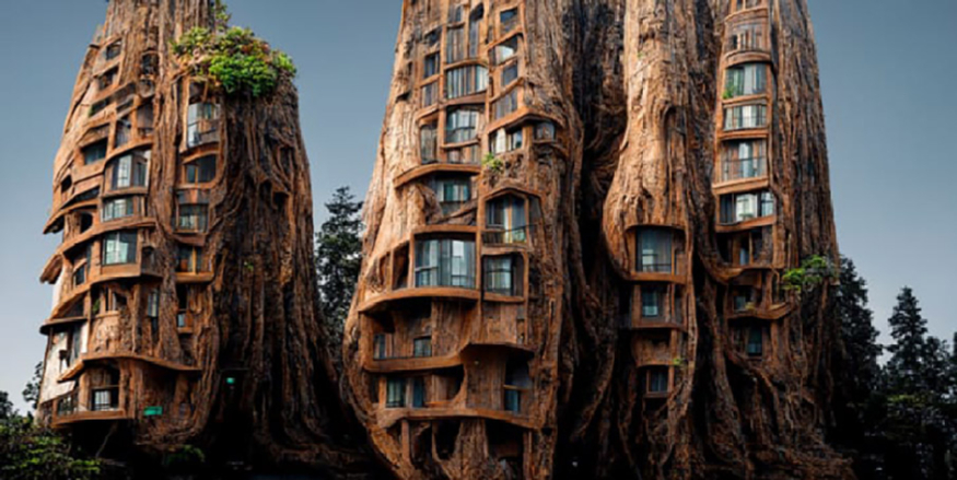 Bhatia also asked the AI software to imagine residential towers built into trees which continue growing over time Credit Courtesy Manas Bhatia.jpg