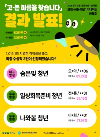 경기도, ‘고립·은둔 청년’ 새 이름으로 ‘숨은빛 청년’ 선정