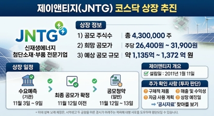 신재생에너지 소재기업 제이앤티지, 코스닥 상장 추진…최대 1,372억 원 공모