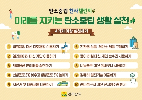 전남도, 2050 탄소중립 캠페인 ‘탄생천사’ 확대