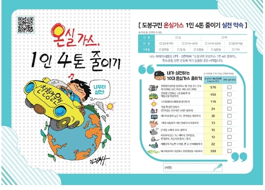 도봉구 '생활 속 온가스 줄이기' 20,330명 참여해 연간 19,400톤 감축 약속!