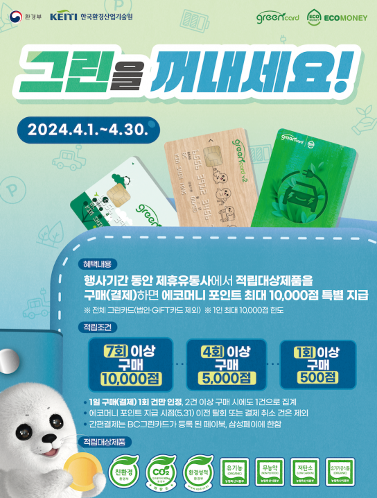 한국환경산업기술원, 친환경 소비생활 실천할 때마다 '에코머니 포인트' 최대 1만점 지급